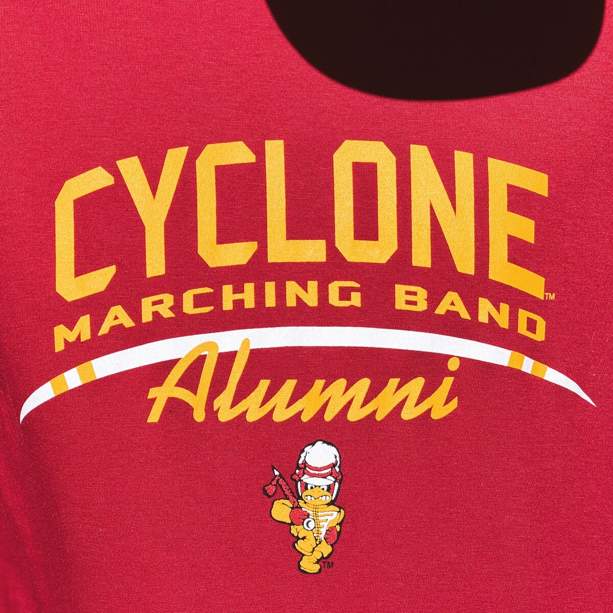CI Sport Cyclone Marching Band Alumni Cardinal Short Sleeve T-shirt design close up